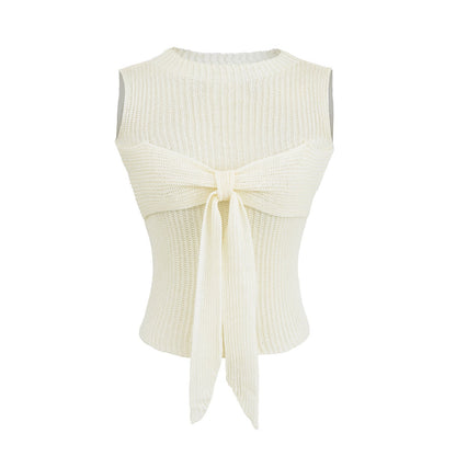 Kvinnors Topp Stickad Design med Dekorativ Bindning i Andningsbar Bomullsmix 5