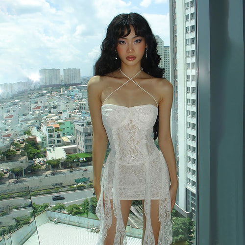 Kvinnors Klänning Djup V-ringning Spets Med Rüschendetaljer 1