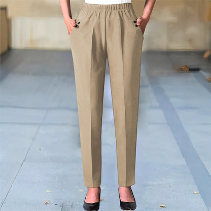 Kvinnors Chino-byxor med Elastiskt Midjeband, Rakt Snitt, Andningsbart Tyg och Praktiska Väskor 2