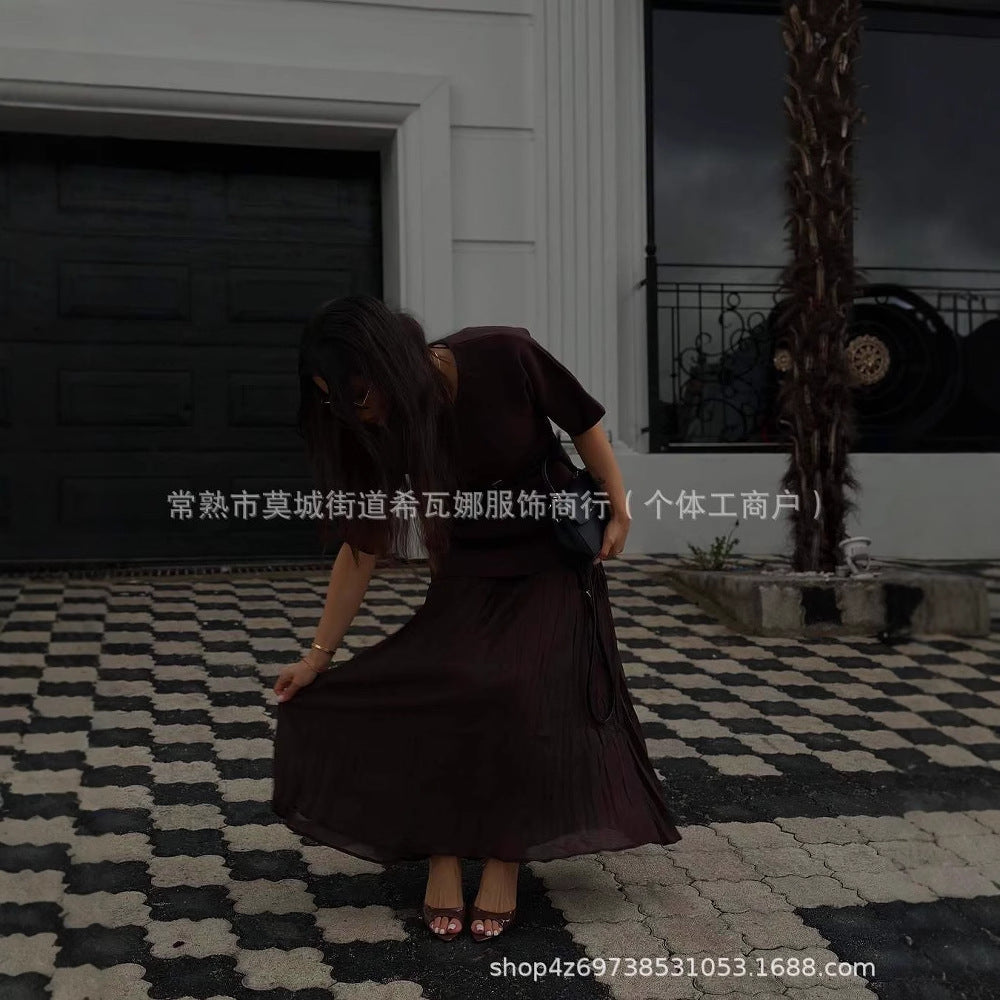 Kvinnors Veckad Klänning Elegant Mjuk Tyg-3