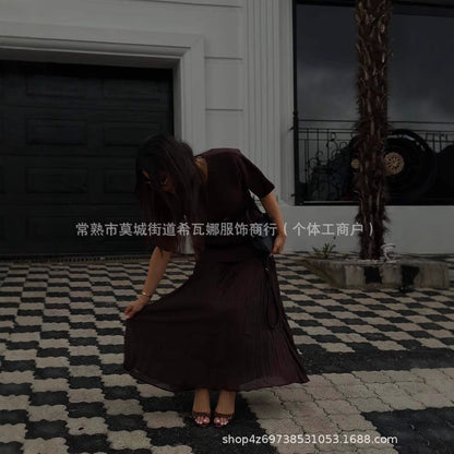 Kvinnors Veckad Klänning Elegant Mjuk Tyg-3