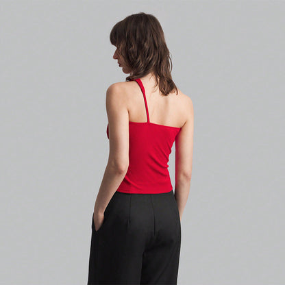 Kvinnors Kort Topp Oregelbunden Design Mjuk Tygblandning-3