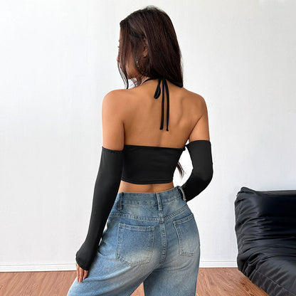 Dam Off Shoulder Topp med Långa Ärmar i Elastiskt Tyg 3