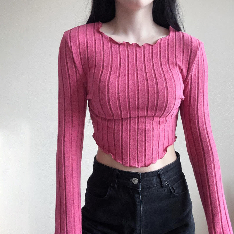 Dam Crop-Top Långärmad Elastisk Trendig Design 1