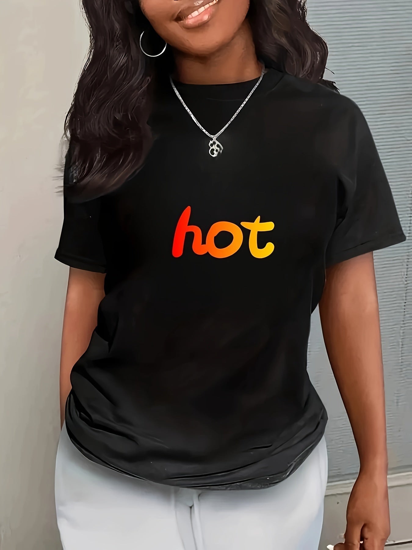 Kvinnors T-shirt Rund Nacke Polyester Normal Passform-6