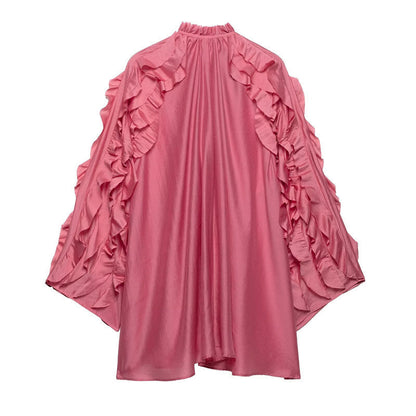 Kvinna A-Line Klänning Rynkad Polyester Långa Ärmar-3