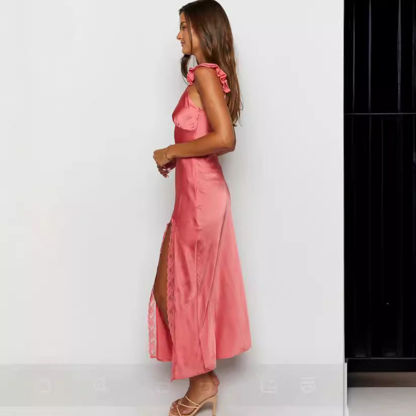 Kvinnors Aftonklänning Lång V-Neck Spandex Smal Passform-6