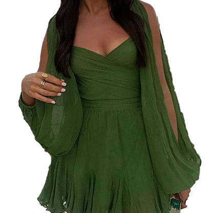 Damklänning Slim Fit Långärmad Oregelbunden Polyester-5