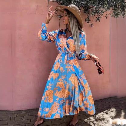 Dam Klänning Långärmad Plisserad Polyester Fina Dam Klänningar-3