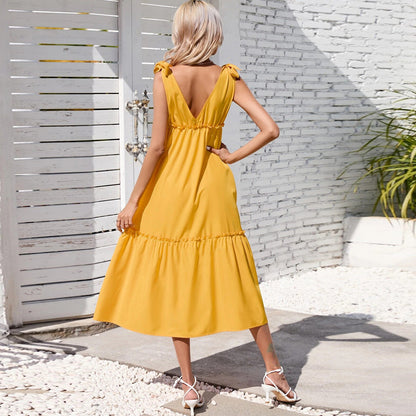 Kvinnor Midi Klänning Rüschdesign Polyester-3