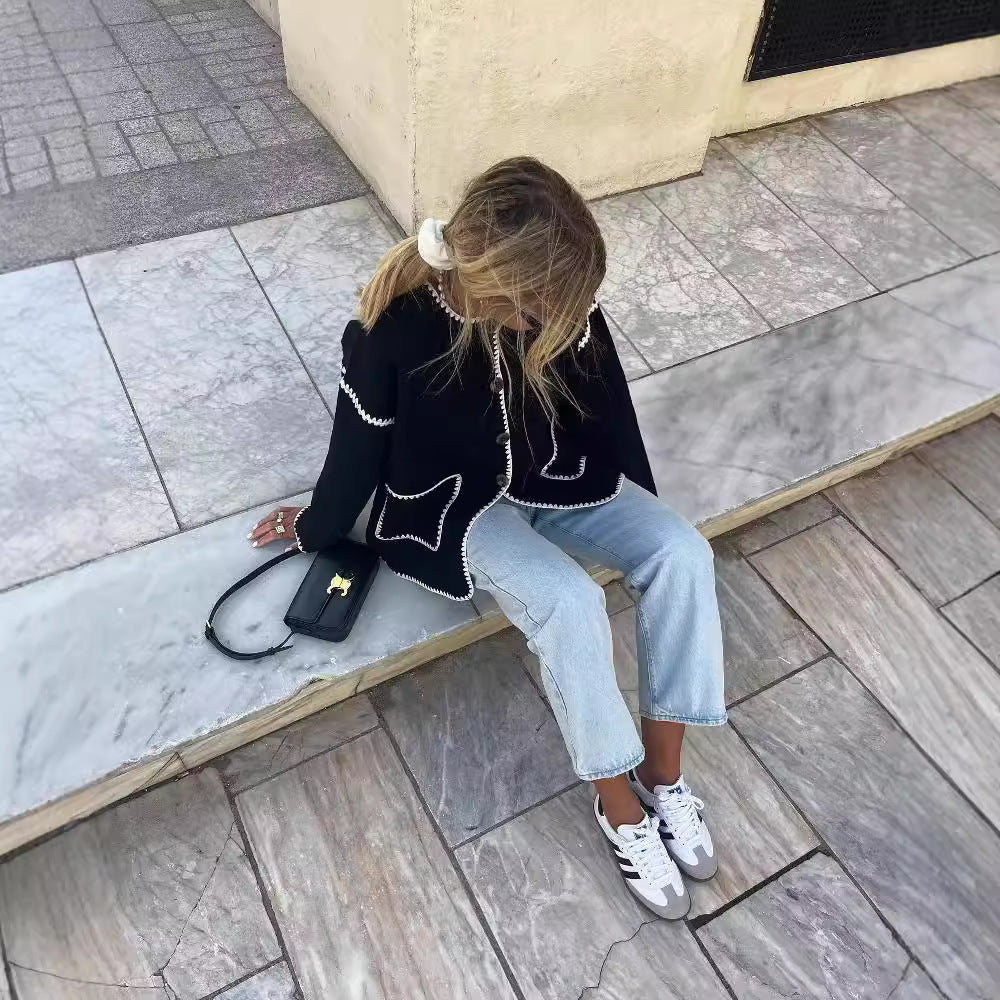 Kvinnors Kort Rock Fleece med Färgblock Chenille-5