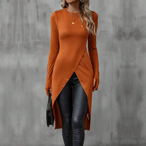Snygga Damtoppar, Asymmetrisk Design i Mjuk Elastisk Tyg – Perfekt för Kontor och Fritid, Finns i Flera Färger 1