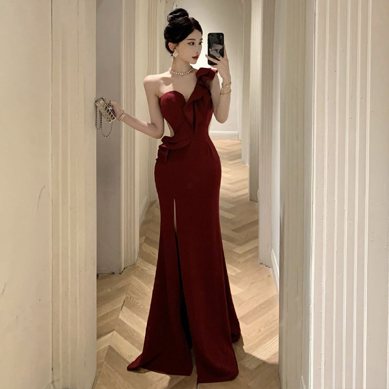 Dam Aftonklänning Lång Asymmetrisk Högkvalitativt Tyg-1