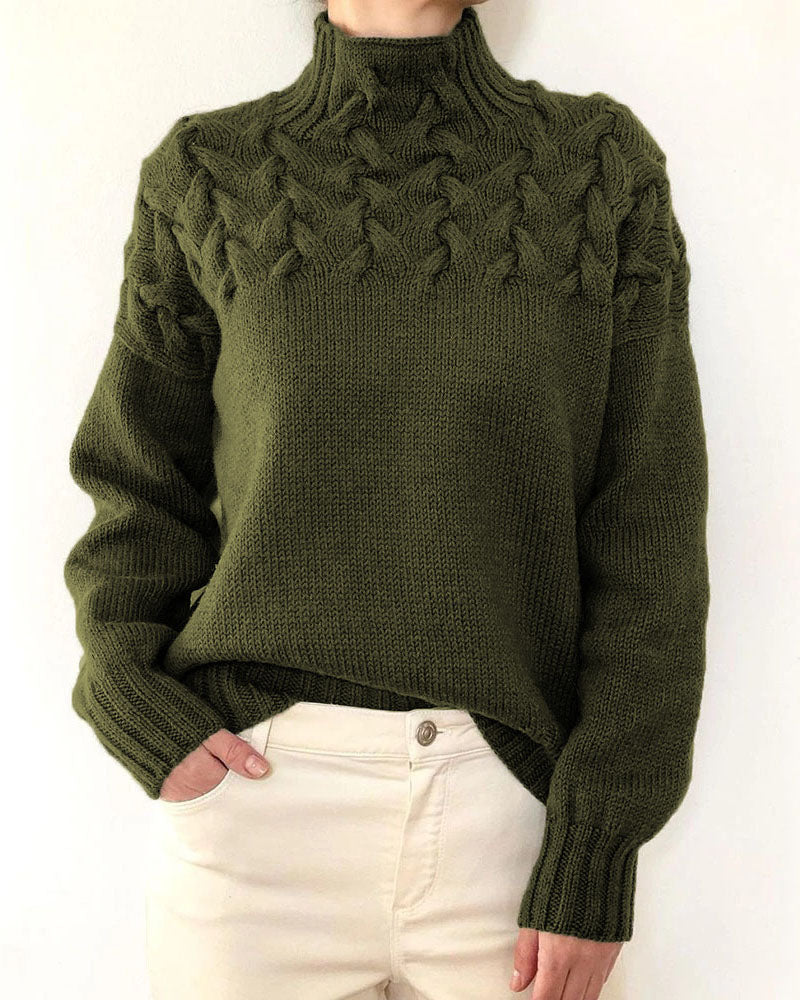 Variant image for Dam Stickad Turtleneck Tröja Flätad Design i Mjuk Akryl-2