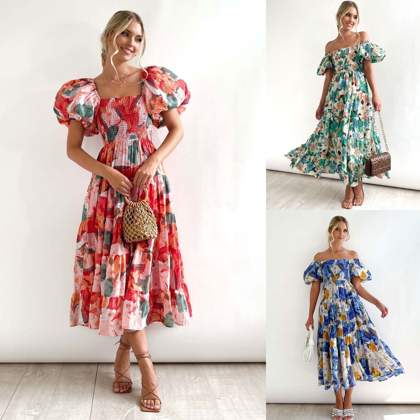 Kvinnors A-linje Klänning med Lanternärm Hög Midja Polyester-2