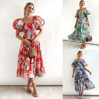 Kvinnors A-linje Klänning med Lanternärm Hög Midja Polyester-2