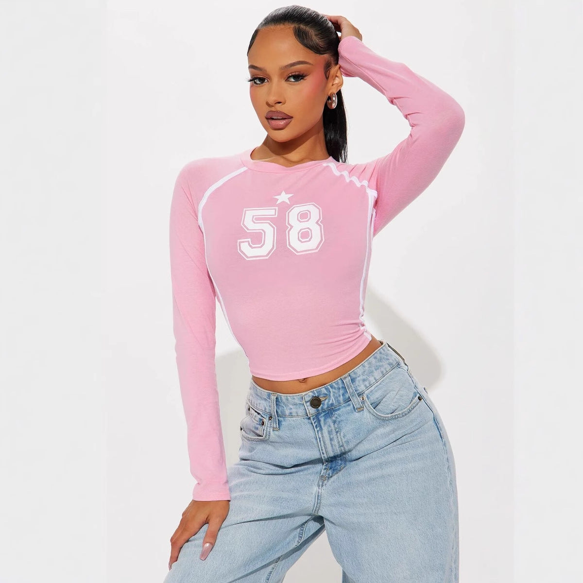 Dam T-shirt Streetwear Crop Top Elastisk Spandex-4