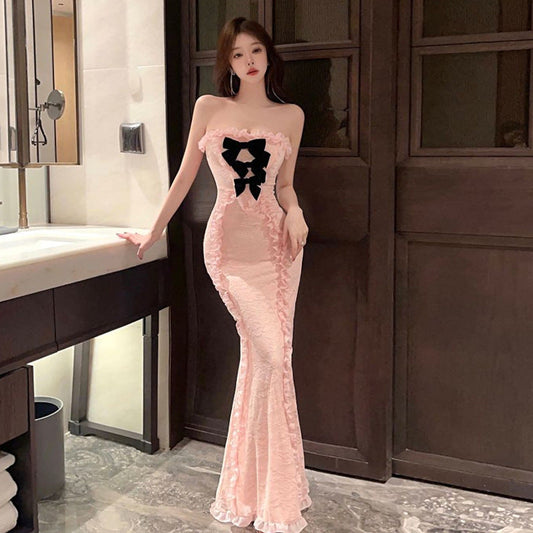 Damklänning Rygglös Smal Passform Polyester-1