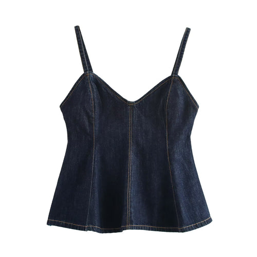 Dam Cami Top Spaghetti Band Denim-1