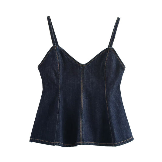 Dam Cami Top Spaghetti Band Denim-1