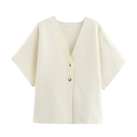 Dam Cardigan V-Hals Flerfärgad Polyester Medium Tjocklek-1