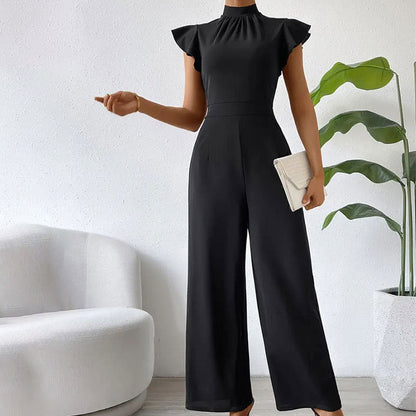 Kvinnors Jumpsuit Bred Ben Höghalsad Rüsch Detaljer Andningsbart Elastiskt Tyg 3