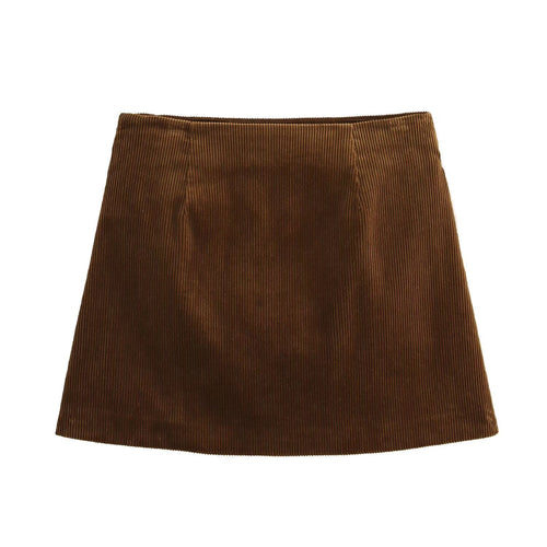 Kvinna Minikjol A-Linjeformad Corduroy Kort Kjol-1