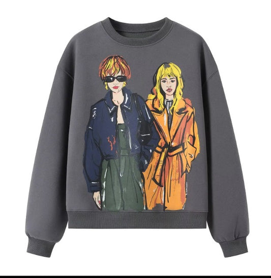 Dam Tröja med Kreativa Illustrationer i Mjuk Bomullsmix-1