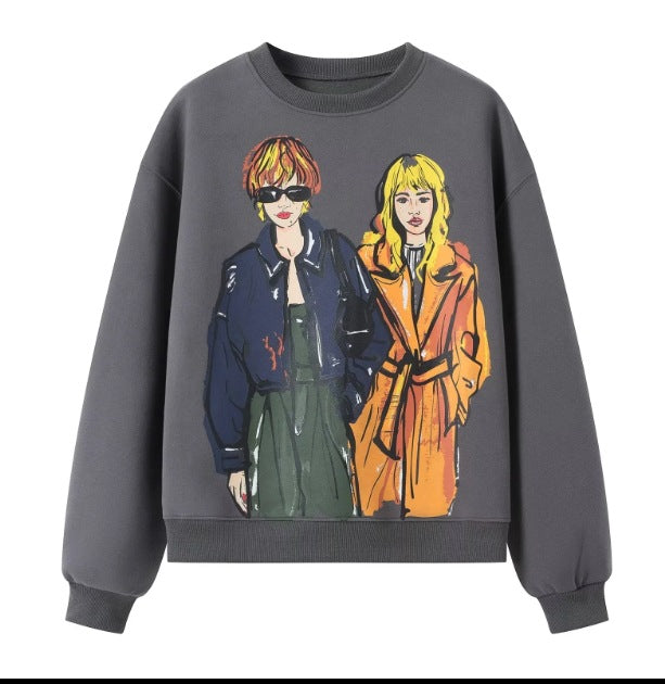 Variant image for Dam Tröja med Kreativa Illustrationer i Mjuk Bomullsmix-1