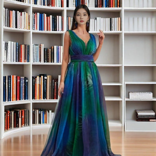 Maxi Klänning Dam Blommig Chiffong A-Linjeform Långa Ärmar-1