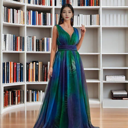 Variant image for Maxi Klänning Dam Blommig Chiffong A-Linjeform Långa Ärmar-1