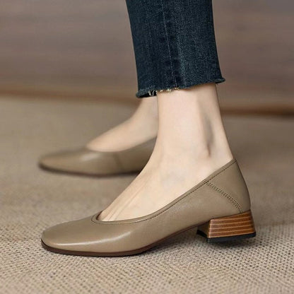 Kvinnor Ballerinas Blockhæl Mjukt Läder 3 cm Komfortable Skor-3