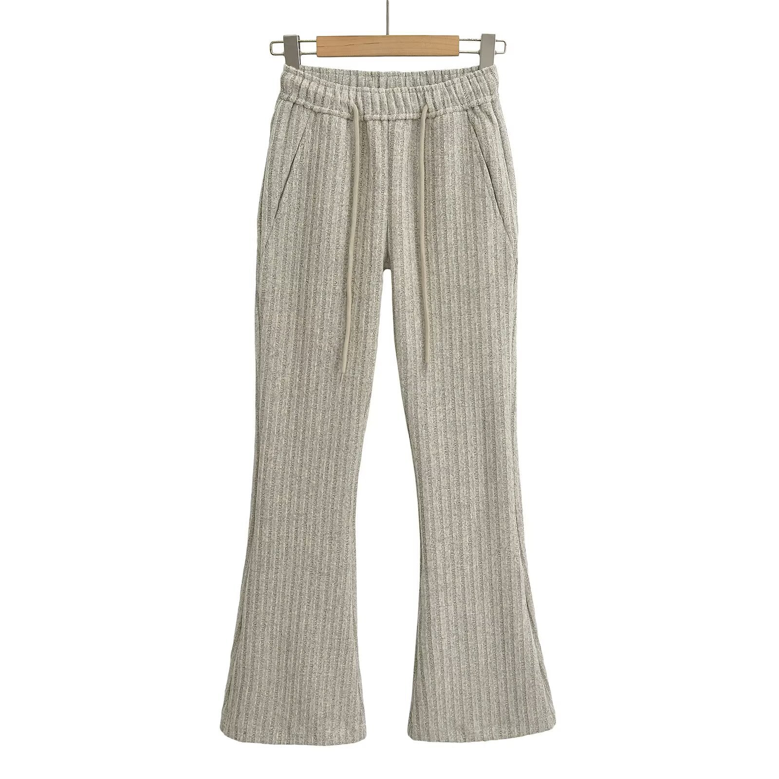 Kvinnors Bootcut Byxor Elastiskt Midjeband Stripmönster-3