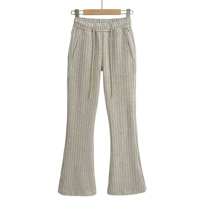 Variant image for Kvinnors Bootcut Byxor Elastiskt Midjeband Stripmönster-4