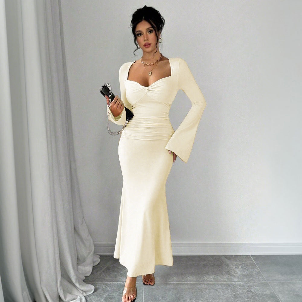 Dam A-Linje Klänning Enfärgad Patchwork Högkvalitativt Tyg 5