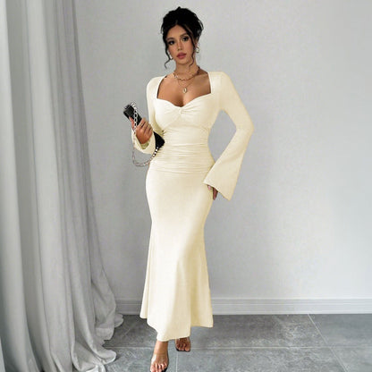 Dam Maxiklänning Draperad Elastisk Långärmad 5