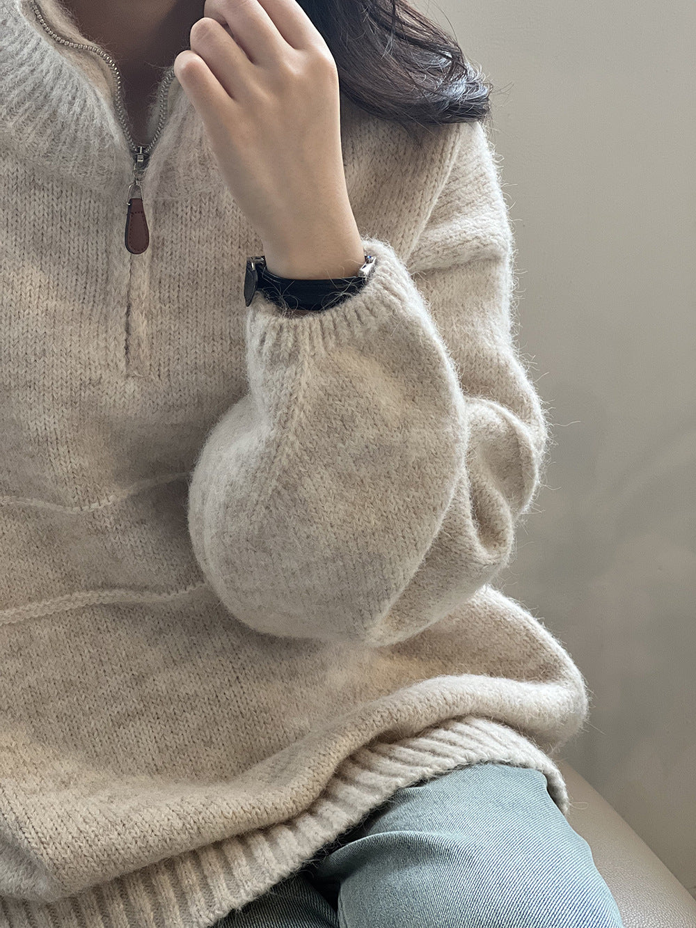 Dam Tröja Halzip Ståkrage Mjuk Blandning 4