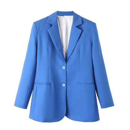 Dam Blazer Set Hög Midja Raka Byxor Polyester Blandning-6