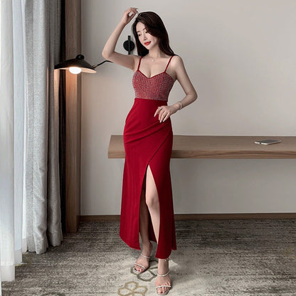 Kvinnors Aftonklänning Lång Spaghetti Bärare Polyester V-ringning-2