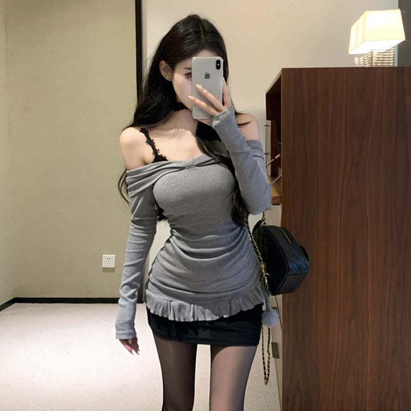 Dam Basklänning Långärmad Patchwork Högkvalitativt Tyg 1