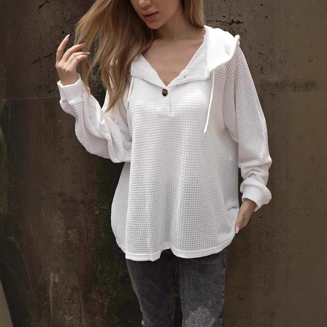 Kvinnors Hoodie med Knapp och Dragsko Polyester-2