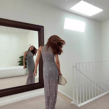 Fina Dam Klänningar Halvkrage Monokrom Mjuk Utan Ärmar-5