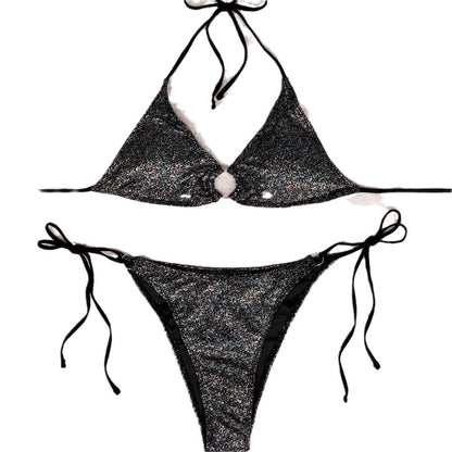 Kvinnors Bikiniuppsättning Justerbara Snören Glittrande Paljetter Mjukt Elastiskt Tyg 6