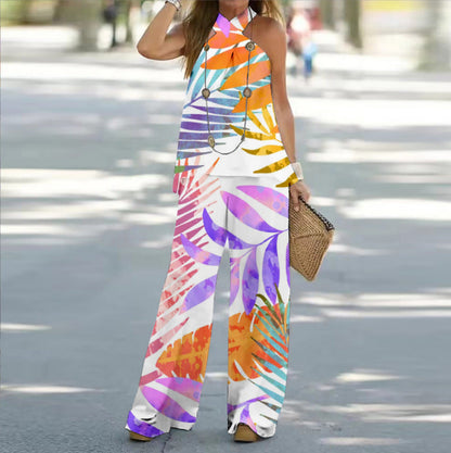 Kvinnors Två Delar Set med 3D-tryck, Ärmlös Topp och Elegant Pendeltdragning – Högkvalitativt Tyg, S-XL, Flera Mönster 12