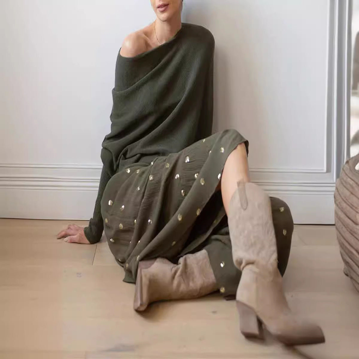 Dam Stickad Tröja Off-Shoulder Akryl-3