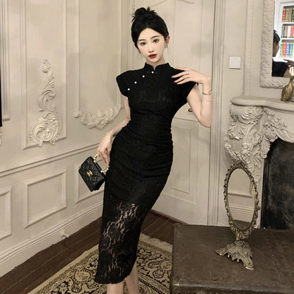 Variant image for Dam Qipao Klänning Midi Längd Högkvalitativt Tyg för Bröllop och Formella Evenemang-1