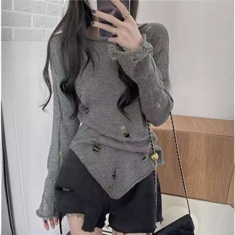 Dam Tröja Slim Fit Öppen Axel Polyester med Hålmönster-2