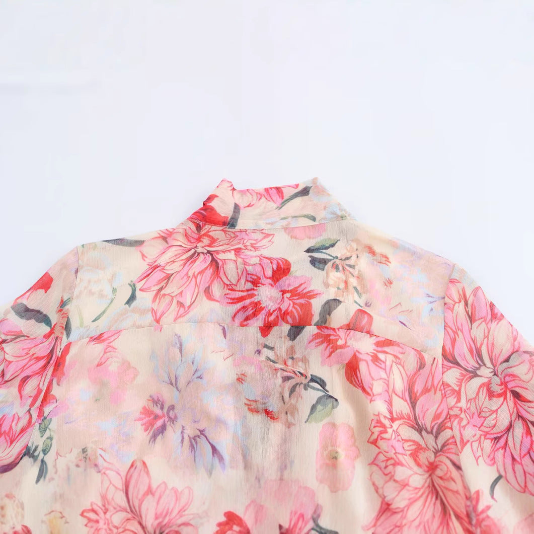 Kvinna Midi Klänning Blommigt Polyester A-linjeformad-4