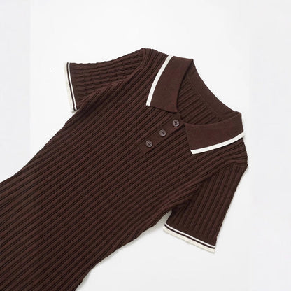 Strukturerad Poloklänning Dam i Ribbad Bomull – Andningsbar, Normal Passform, Perfekt för Vardags och Kontor 3