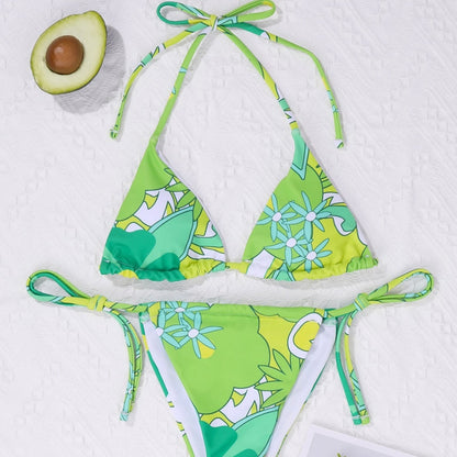 Damtriangelbikini Blommig Justerbara Remmar Snabbtorkande Material-2